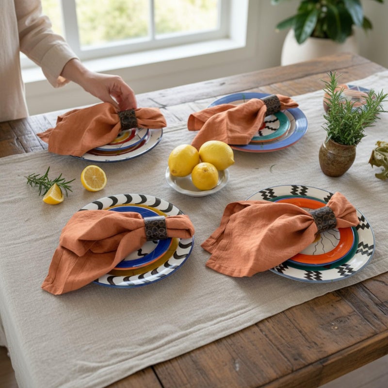 Eight Owls Linen Napkins â€“100% French Flax â€“ Stonewashed Pure Linen Cloth Napkins - Size 18 Inch x 18 Inch â€“ Set of 4 (Rustic Orange) - Image 5